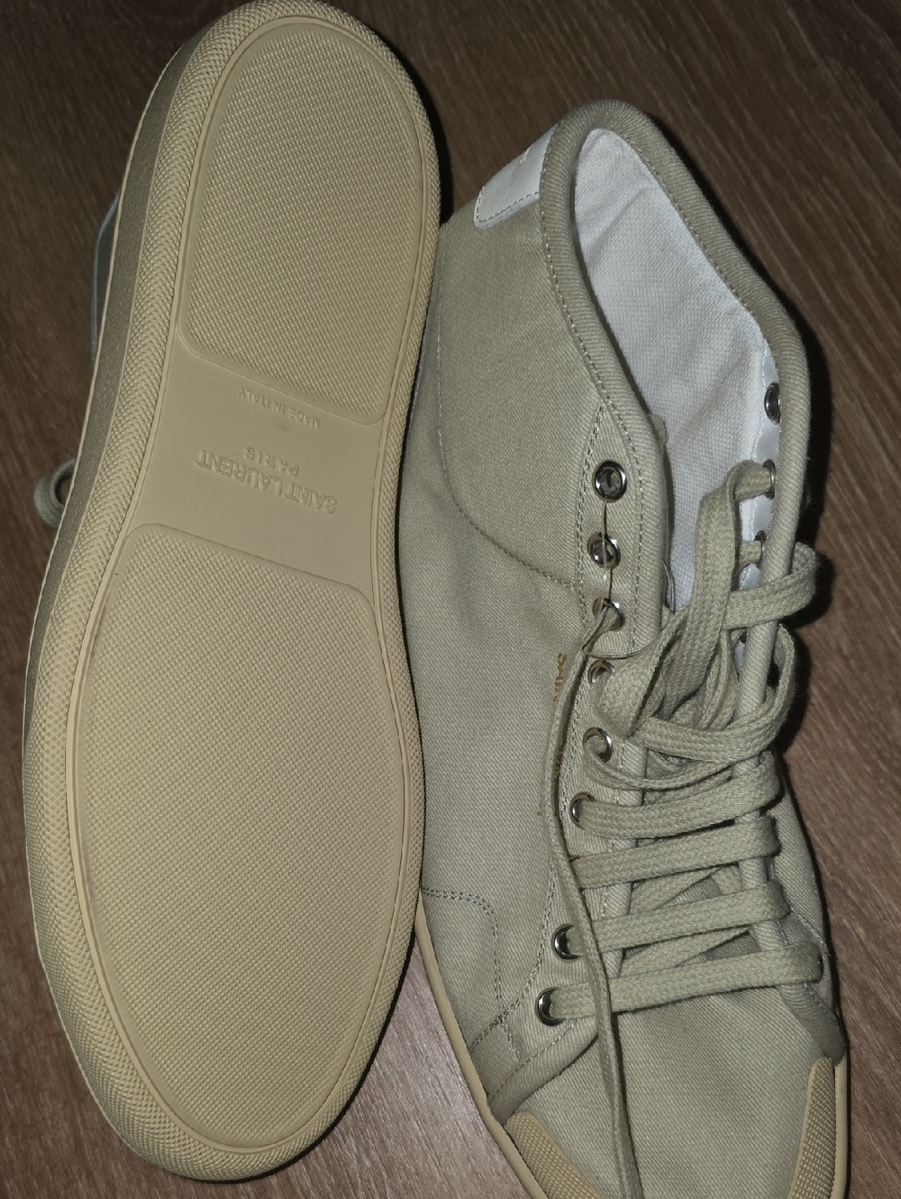 Saint Laurent - SL/39 Court Classic Canvas Beige High Top Sneakers MISMATCHED - Picture 3 of 6